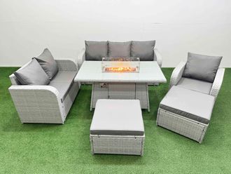 Fimous Patio PE Wicker 8 Seater Outdoor Rattan Furniture Sofa Sets w/ Firepit Dining Table Reclining Chair Loveseat Sofa 3 Seater Sofa 2 Big
