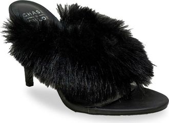 Chase + Chloe by Intouch Footwear Post Toe Faux Fur Stiletto Sandal in Black at Nordstrom Rack, Size 6.5