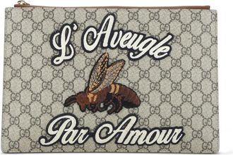 Gucci Zipped Pouch Leather with Applique Large clutch bag - Bruin