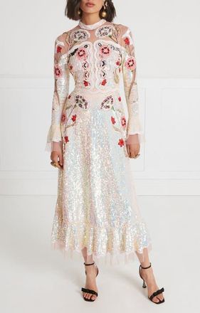 Temperley London Remi Midi Show Dress in Iridescent Rose at Nordstrom, Size 10
