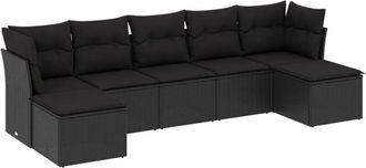 vidaXL Vidaxl - Set De Comedor De Jard&iacute;n 7 Pzas Y Cojines Rat&aacute;n Sint&eacute;tico Negro