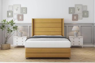 Comfort Beds Milano Plush Divan Set 2 Drawers-54 Wingback-Footboard in Mustard | Size: Double