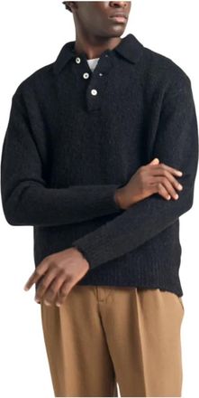 Norse Projects Rasmus Relaxed Geborstelde Polo - Heren - V-hals truien - Zwart - M - Wol - Truien & Vesten
