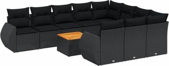 vidaXL Set De Sof&aacute;s De Jard&iacute;n 11 Pzas Y Cojines Rat&aacute;n Sint&eacute;tico Negro Vidaxl