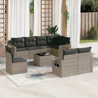 vidaXL Set De Muebles De Jard&iacute;n 9 Pzas Y Cojines Rat&aacute;n Sint&eacute;tico Gris Vidaxl