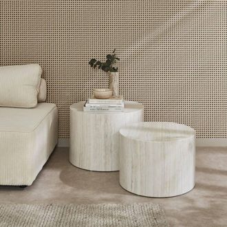 Sweeek Pair Of Round Marble-effect Nesting Coffee Tables in White