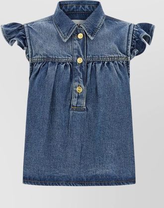 Ganni denim ruffle blouse