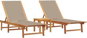 vidaXL Sun Loungers 2 pcs with Table Taupe Solid Wood Acacia and Textilene vidaXL