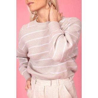 Brunello Cucinelli Light Beige Striped Sweater, Size XXS