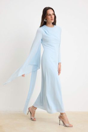 Trendyol Modest Dames Blauw Effen Maxi Lang Stijlvol/Avond Recht Modest Avond Jurken