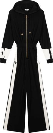 Elisabetta Franchi Jumpsuits, female, Black, M, Hooded Overall with Side Stripes