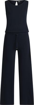 HUGO BOSS Womens Jewel Neck Solid Patterned Sleeveless Jumpsuit in Dark Blue - Size 14 UK