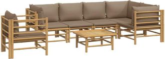 vidaXL Set De Muebles De Jard&iacute;n 7 Piezas Bamb&uacute; Y Cojines Gris Taupe Vidaxl