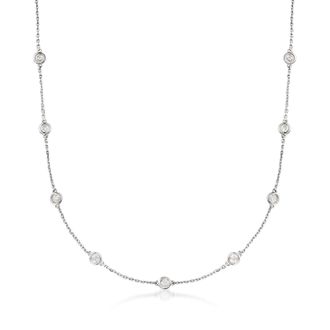 Ross-Simons Bezel-Set Diamond Station Necklace in Sterling Silver