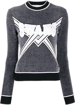 Off-white Zwarte Gebreide Trui met Zwanen en Ronde Hals - Dames - Ronde hals truien - Grijs - XS - Polyester - Truien & Vesten
