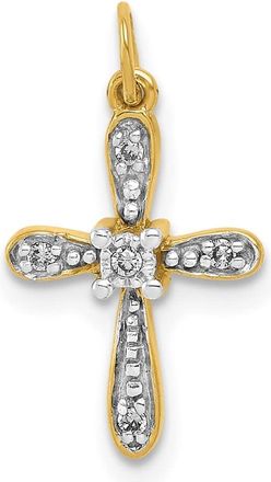 Diamond2Deal 14k Yellow Gold and Rhodium.03ct. Diamond Cross Charm Pendant
