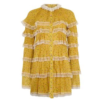 Philosophy di Lorenzo Serafini Kleedjes, Dames, Geel, L, Polyester, Ruffle Shirt Dress