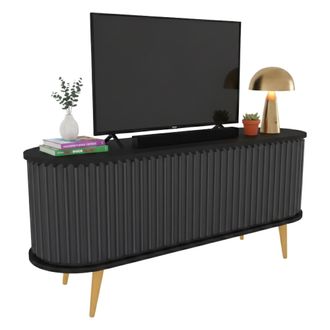 Dmora Dmora - Mueble De Televisi&oacute;n Aludra, Aparador De Sal&oacute;n, Mueble Bajo Para Tv, Base De Pared Equipada, 140x43h64 Cm, Negro Y Antracita, Con Embalaje Ref