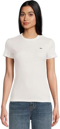 Lacoste Slim Fit Ribbed Cotton T-shirt Womens Clothing Flour1 : 10 (EUR 42)