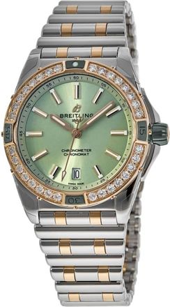 Breitling Super Chronomat Automatic 38 Green Dial Diamond Bezel 18K Rose Gold & Stainless Steel Womens Watch U17356531L1U1