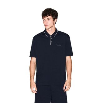 A|X Armani Exchange Mens Essential, Striped Collar Side Milano-New York Logo Lettering Polo Shirt, deep Navy, L