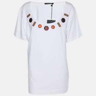 Marina Rinaldi Marina Sport By Marina Rinaldi White Jersey Embellished T-Shirt