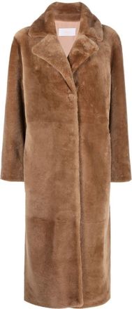 Yves Salomon long merino coat - women - Lamb Fur/Lamb Fur/Cotton/Polyester - 34 - Brown