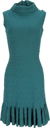 Alaia Jacquard mini-jurk met col in turquoise viscose