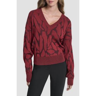 DKNY Jacquard V-Neck Sweater in Merlot at Nordstrom Rack, Size X-Large