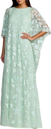 Mac Duggal Sequin Floral Cape Sleeve Caftan Gown in Seafoam at Nordstrom, Size X-Large