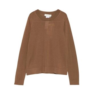 Max Mara Mmltempo - Dames - Ronde hals truien - Bruin - XL - Wol - Truien & Vesten