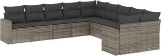 vidaXL Set De Sof&aacute;s De Jard&iacute;n 10 Pzas Con Cojines Rat&aacute;n Sint&eacute;tico Gris Vidaxl