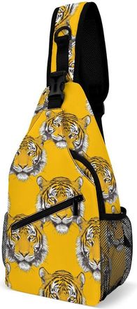 Generic Yellow Tigers Mens Shoulder Bags Sling Crossbody Backpack Travel Hiking Chest Bag with Small Side 38x20cm