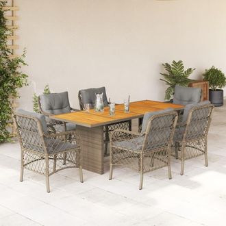 vidaXL Set Comedor De Jard&iacute;n 7 Pzas Con Cojines Rat&aacute;n Sint&eacute;tico Beige Vidaxl