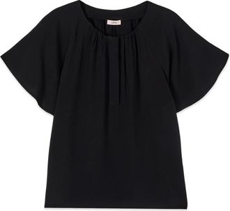 Oltre Viscose Blouse With Draping - Dames - Blouses - Zwart - S - Overhemden