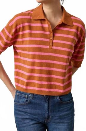 Lilla P Drop Shoulder Polo Sweater In Sierra/calypso