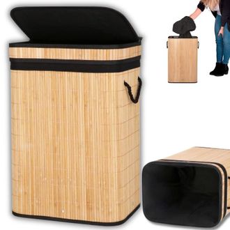OEM Cesta De Lavander&iacute;a Para Ropa Interior, Contenedor De Bamb&uacute; Con Tapa, Grande, 72 L