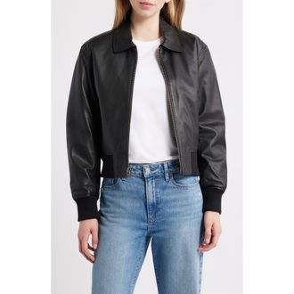 Schott NYC Leather Bomber Jacket in Black at Nordstrom, Size Xx-Large