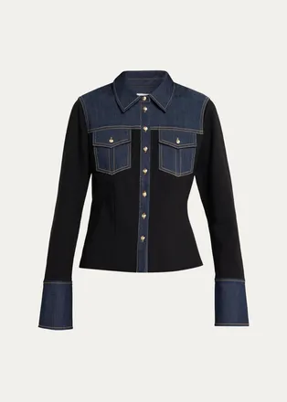 Cinq &agrave; Sept Aliza Ponte & Denim Long-Sleeve Top