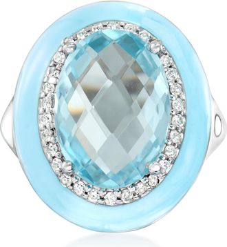 Ross-Simons Sky Blue Topaz and. White Zircon Ring With Pastel Blue Enamel in Sterling Silver