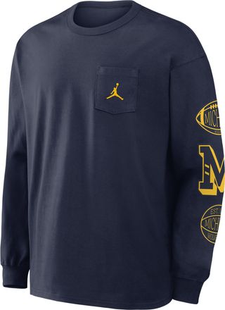 Nike Jordan Mens Michigan Academic Max90 Pocket Jordan Brand College Long-Sleeve T-Shirt in Blue | 0JTA41SMWN-U1K