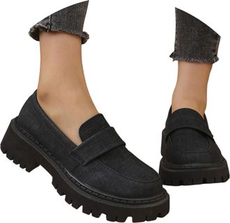 Generic British Style Retro Sneakers for Women Orthotic Casual Loafers with Thick Sole Comfort Footwear for Autumn and Spring Seasons (Black, 5.5)