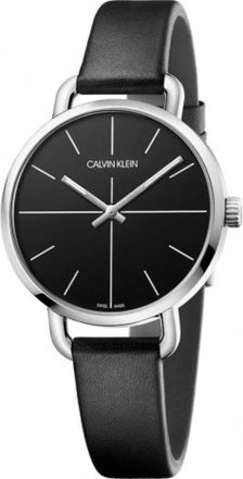 Calvin Klein Elegant Quartz Horloge met Zwarte Wijzerplaat en Leren Band - Dames - Horloges - Zwart - ONE Size - Leer - Accessoires