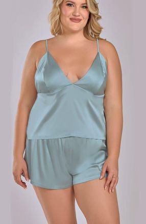 iCollection Satin Cami and Shorts Pajama Set in Sage at Nordstrom, Size 3X