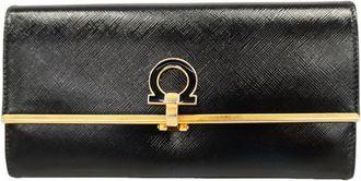 Ferragamo Black Leather Long Wallet (Bi-Fold) (Pre-Owned)