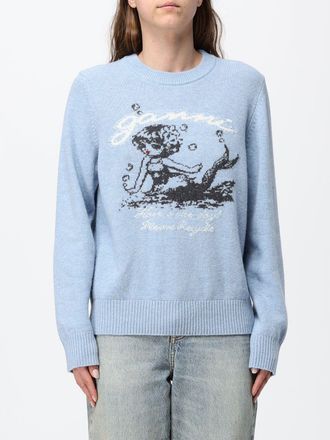 Ganni Maglia girocollo in misto lana riciclata con logo grafico jacquard
