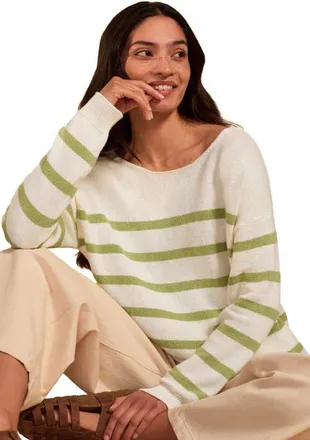 Celtic & Co. Gauzy Boat Neck Sweater in Lime Stripe at Nordstrom, Size X-Large
