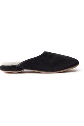 Derek Rose Douglas Leather-Trimmed Shearling-Lined Suede Slippers