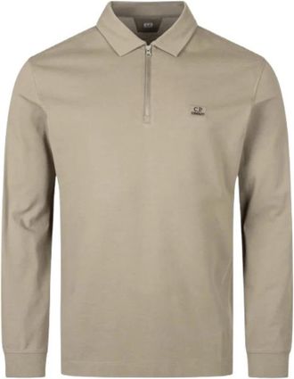 C.P. Company Stretch Piquet Long Sleeve Half Zip Polo - Heren - Polos - Beige - M - Katoen - Tops