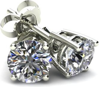 Pompeii3 2.00Ct Round Brilliant Cut Natural Quality VS2-SI1 Diamond Stud Earrings in 14K Gold Basket Setting